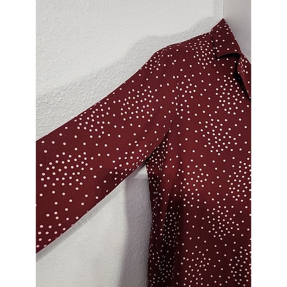 Lush Cranberry Red Polka Dot V-neck Lightweight Long Sleeve Blouse Size S - Picture 5 of 10